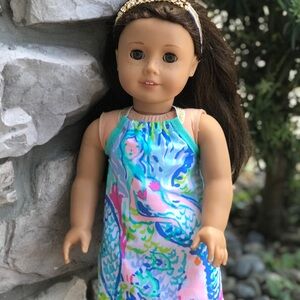 Colorful Mermaid Print Doll Dress - Aqua Pink for Kids Toys